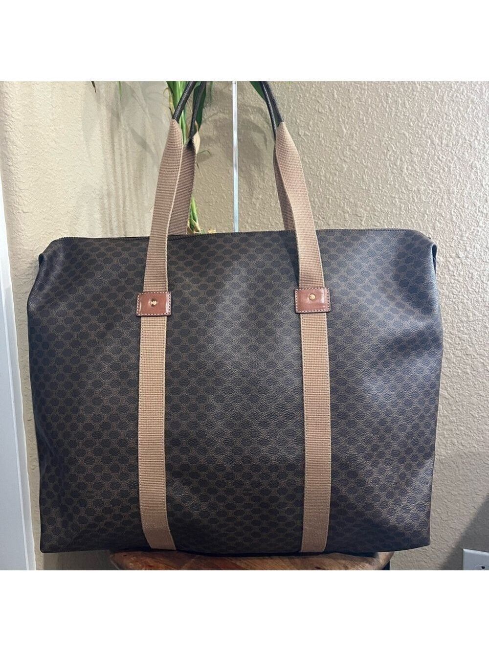 CELINE BROWN MACADAM COATED CANVAS JUMBO ZIPPERED TOTE - Picture 2 of 16